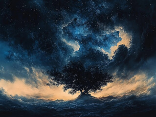 Naklejka premium sky, night, tree