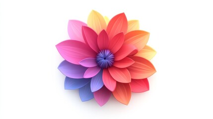 Obraz premium A vibrant 3D flower icon with detailed petals, rendered in bright colors, isolated against a clean white background, symbolizing the beauty of nature