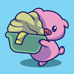 Illustration of a cute piglet character with a laundry vector theme