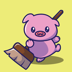 Illustration of a cute piglet character with a laundry vector theme