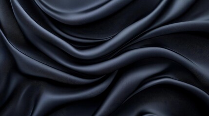Obraz premium Elegant black silk fabric with smooth folds and gentle ripples, ideal for backgrounds, design projects, and textile presentations.