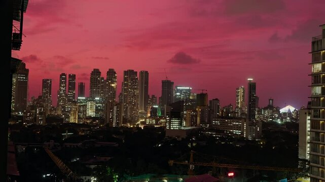 Mumbai skyline Timelapse from evening to night. Mumbai night view cityscape- Parel Dadar skyline.
