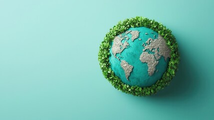 Fototapeta premium A vibrant globe surrounded by green foliage, symbolizing environmental awareness and sustainability.