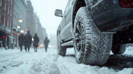 Winter Traffic: Cars on Icy Roads During Heavy Snow