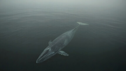 Fototapeta premium Gray Whale Gliding Through Misty Ocean Waters