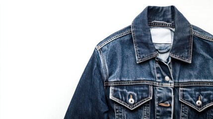 A fashionable men's denim jacket with a fitted design, isolated against a white backdrop, showcasing contemporary fashion trends