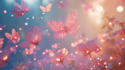 3D render of a floating bouquet of glowing flowers