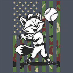 Camo American Flag Baseball Fox USA Gift T-shirt