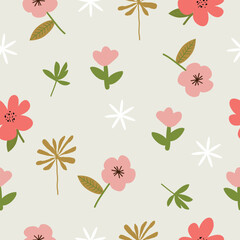 Seamless cute hand drawn floral  pattern background