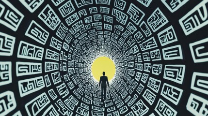 Overcoming Challenges: A business figure pushing through a thick wall of abstract barriers, each labeled "Challenge," with a bright light of success on the other side