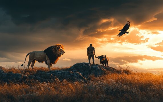 Symbolic creatures in Revelation: a lion for power, a bull for sacrifice, a man for reason, and an eagle for swiftness, representing divine vigilance and eternal praise.