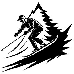 blizzard engulfing a skier on a steep slope