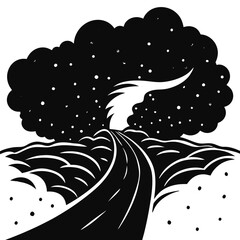 blizzard forming a path through snow covered field