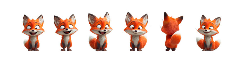 Obraz premium Cute orange fox character set in various poses with expressive emotions on a transparent background