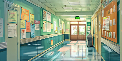 Hospital Volunteer Services Wall: Covered in volunteer training materials, volunteer schedules, and a board with volunteer appreciation messages