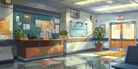 Hospital Volunteer Services Wall: Covered in volunteer training materials, volunteer schedules, and a board with volunteer appreciation messages