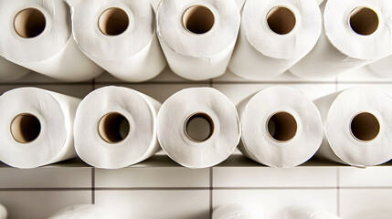 Soft Premium Toilet Paper Rolls Neatly Stacked on Shelf