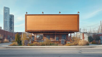 Obraz premium Billboard with a plain brown background promoting a coffee shop with a clean design and subtle accents, Imagery with Art