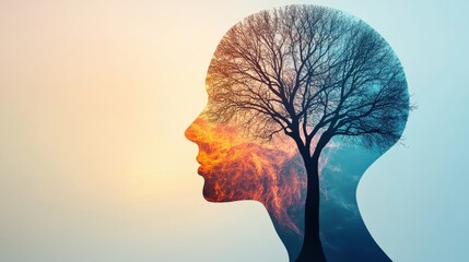 Silhouette of a human head with tree branches extending from the brain, symbolizing intelligence and growth