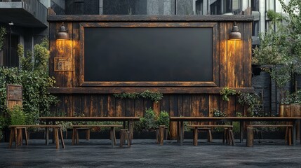 Billboard with a plain dark brown background promoting a craft beer festival with minimalistic design, Imagery with Art