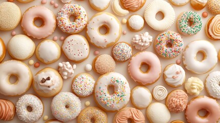 Fototapeta premium a pattern of Glazed doughnuts topped with sprinkles