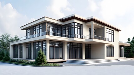 Fototapeta premium House 3d modern style rendering on white background.