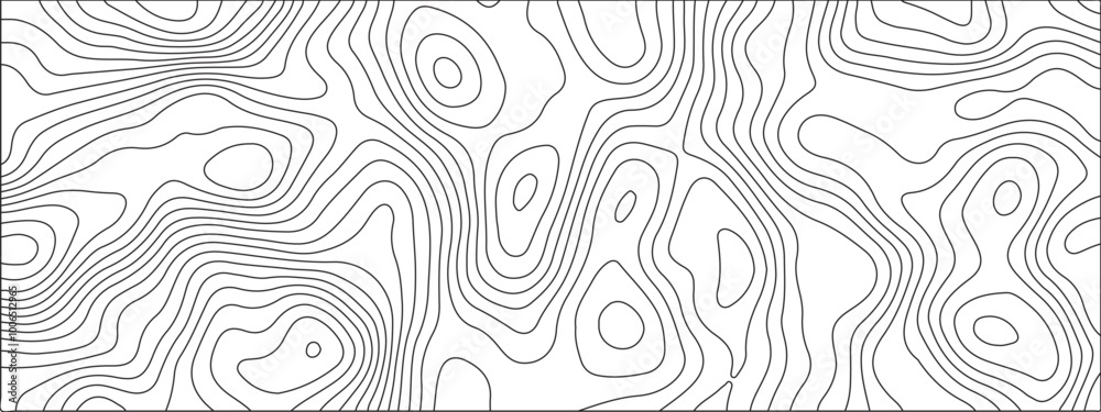 Wall mural white background topography contour map with black curve lines. geography contour map linear backgro