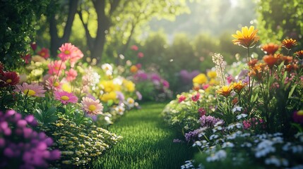Obraz premium Vibrant Flower Garden with Lush Greenery