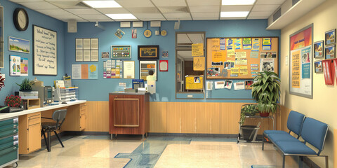 Hospital Volunteer Coordinator's Wall: Covered in volunteer appreciation messages, volunteer training materials, and a board with volunteer schedules.