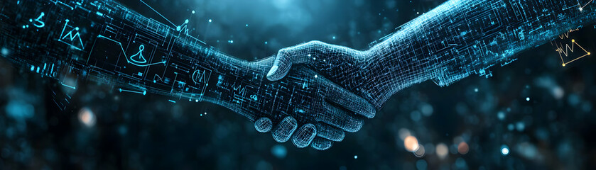 Glossy Black Background with Holographic Business Leadership Icons: Scales, Briefcases & Handshakes for Professional Copy Space in Photo Stock Design