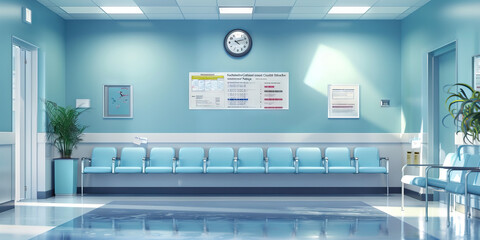 Hospital Billing Department Wall: Featuring insurance billing guidelines, payment plan options, and a board with billing inquiries contact information