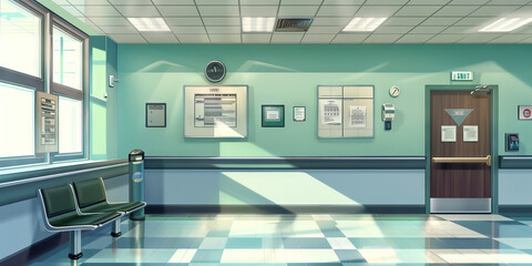 Hospital Billing Department Wall: Featuring insurance billing guidelines, payment plan options, and a board with billing inquiries contact information