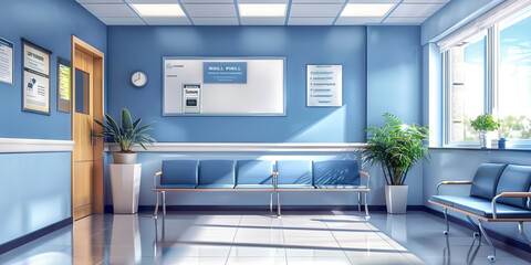 Hospital Billing Department Wall: Featuring insurance billing guidelines, payment plan options, and a board with billing inquiries contact information