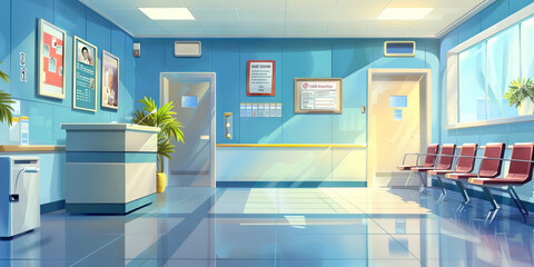 Hospital Billing Department Wall: Featuring insurance billing guidelines, payment plan options, and a board with billing inquiries contact information