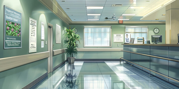 Hospital Billing Department Wall: Featuring insurance billing guidelines, payment plan options, and a board with billing inquiries contact information