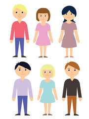 Women and men, boys and girls. Set of vector illustrations in cartoon style