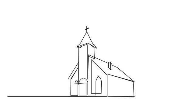 Church One line drawing isolated on white background template	
