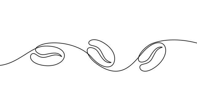 Linear coffee grain background. One continuous line drawing of a coffee bean template