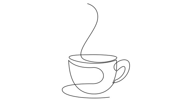Cup continuous line art. Coffee or tea cup one line drawing. Hot drink with steam	
