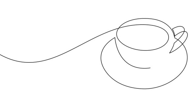 Cup continuous line art. Coffee or tea cup one line drawing. Hot drink with steam	
