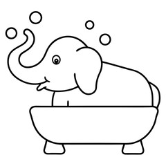 Vector Illustration of Elephants Enjoying a Refreshing Bath in a Serene Jungle Setting
