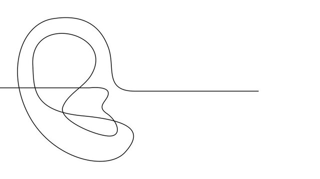 Human ear continuous one line drawing. World deaf day single line concept template	
