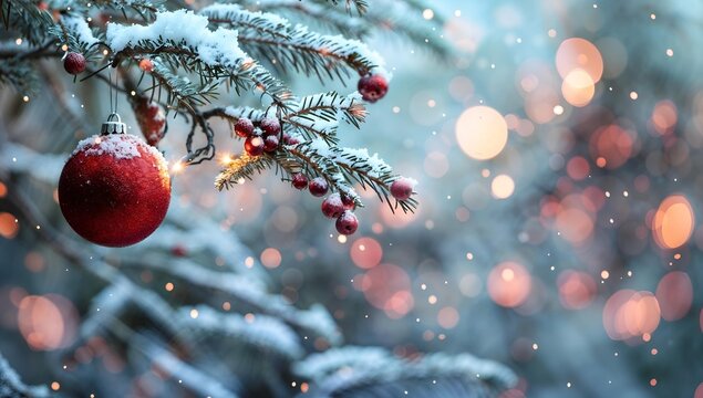 Snowy Christmas Ornament background design, banner, poster,