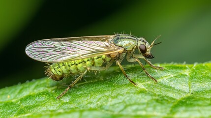 Macro Photography of a Delicate Insect Perched on a Leaf Showing Detailed Wing Patterns