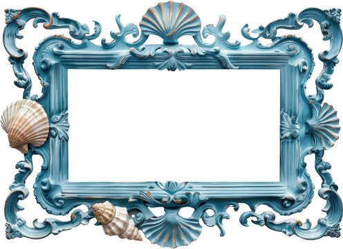 Blue ornate frame with shells