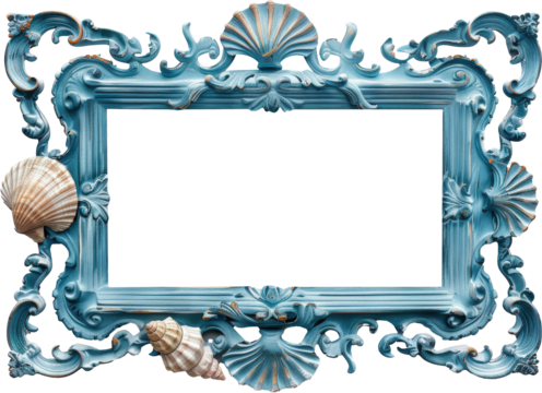 Blue ornate frame with shells