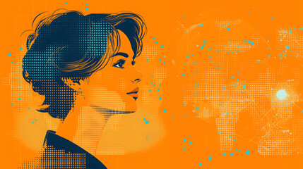 Stylish Woman Profile Abstract Design Modern Graphics Vibrant Colors Artistic Expression