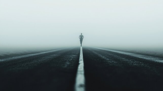 Vanishing Finish Line: A runner approaching a finish line, but as they get closer, the finish line becomes foggy and disappears, symbolizing how goals become unattainable when motivation diminishes