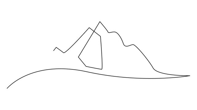 One continuous line drawing of mountain range landscape template