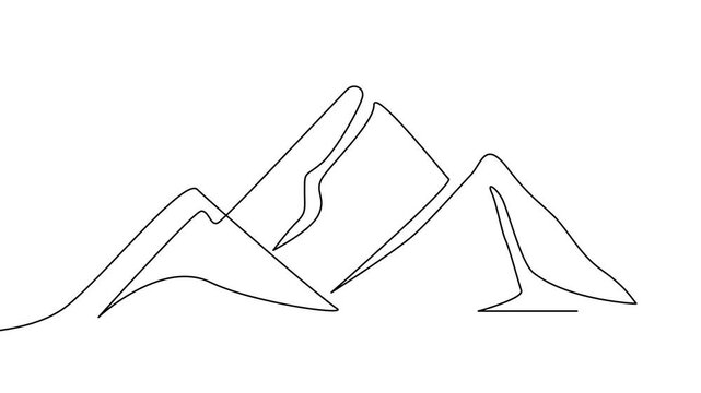 One continuous line drawing of mountain range landscape template